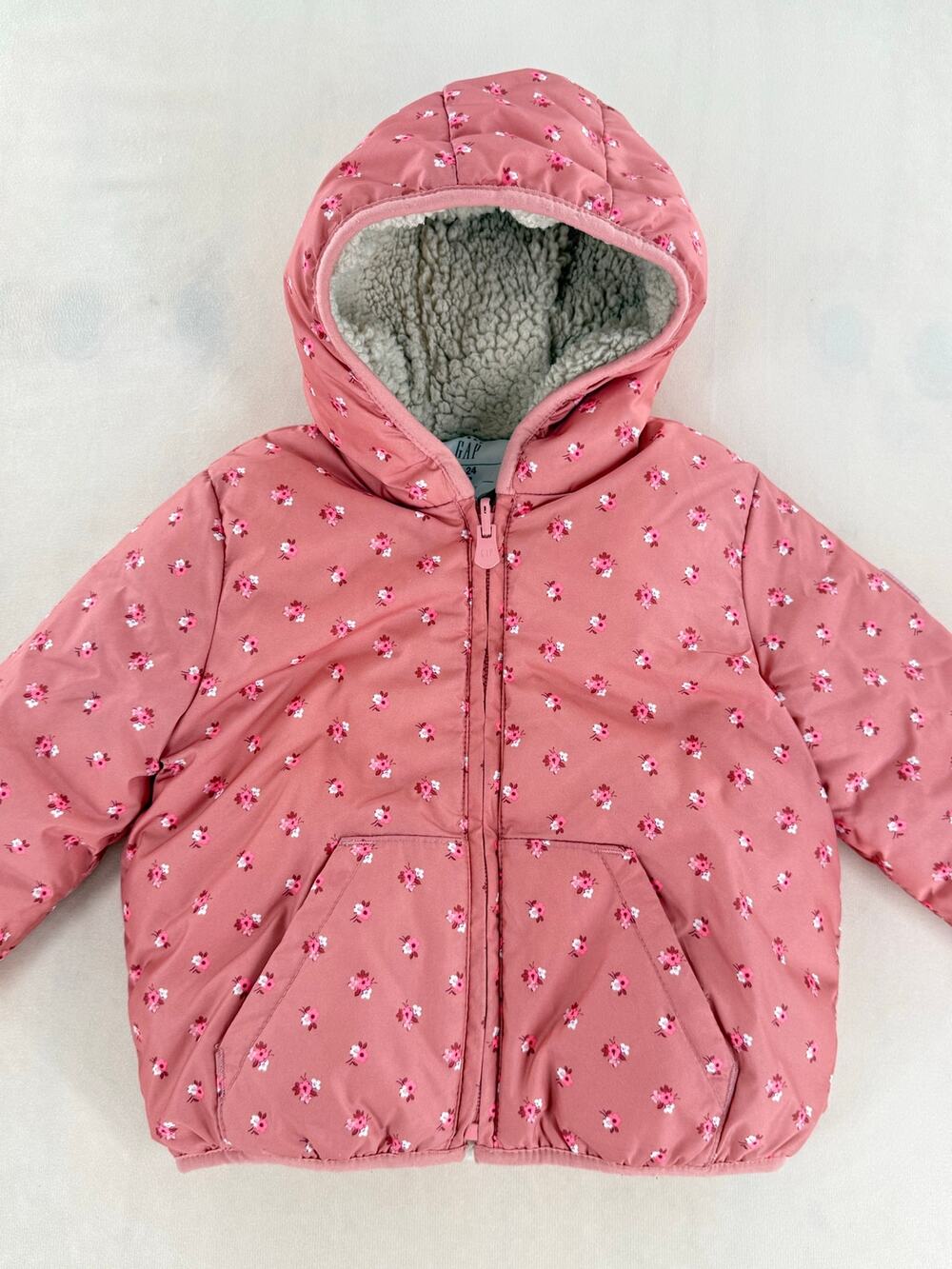 Baby Gap Reversible Pink Floral Sherpa Jacket 18–24 Months